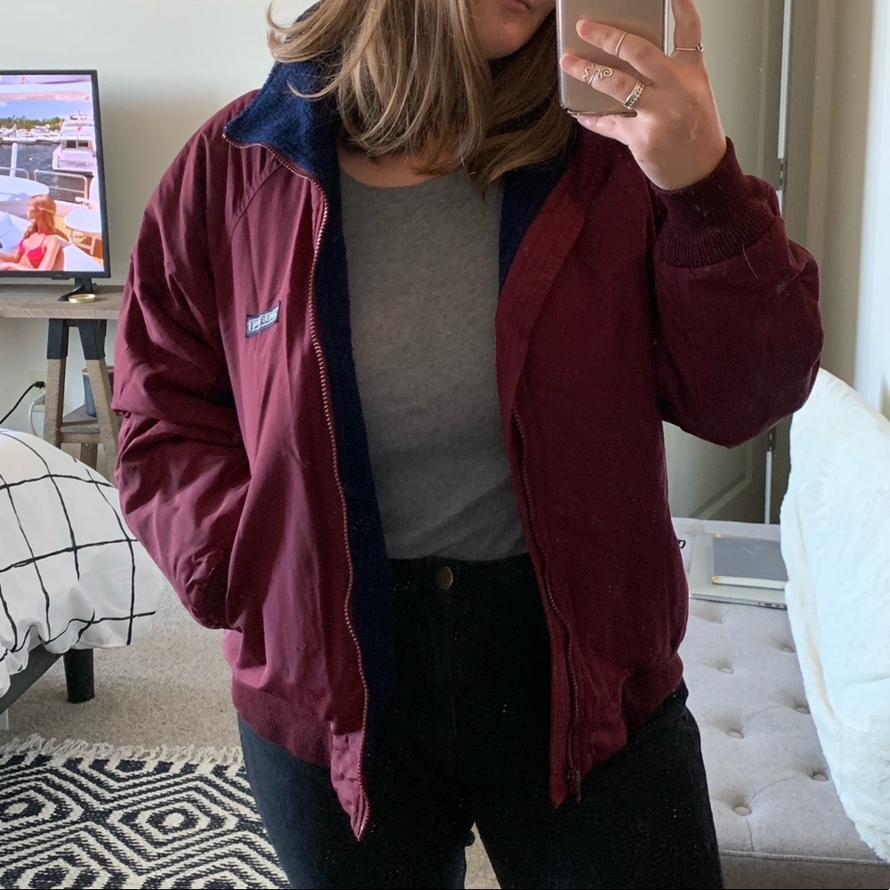Vintage Maroon Lands’ End Bomber Jacket